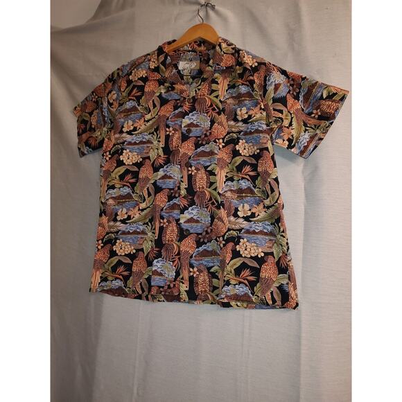 High Surf Island Men's Hawaiian Shirt Black W/Birds & Flowers Size Medium - Picture 6 of 8